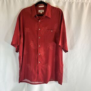 Campia Moda Shirt Mens XL Red Hawaiian Button Up Easy Care Tropical